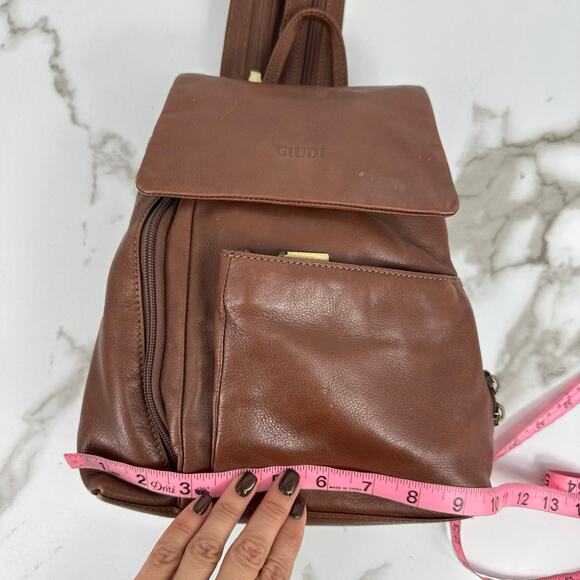 Giudi Womens Italian Leather Backpack Brown  Small Pockets Boho Casual Travel - Picture 9 of 12